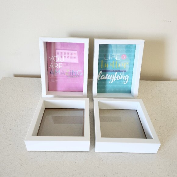 White Rectangle Square Frames with Ledge - Set of 4 - Picture 2 of 10